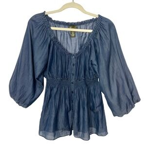 Anthropologie Fei womens sz 4 Peasant Cotton/Silk blend blouse scoop neck sheer